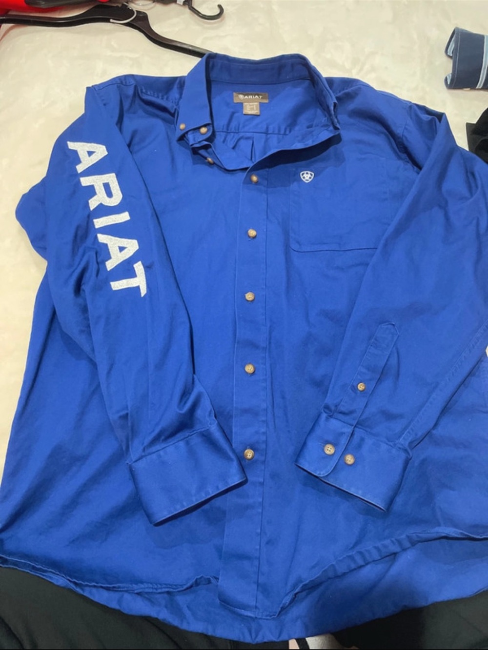 Ariat Men's Button-Down Shirt in Royal Blue with White Sleeve Logo